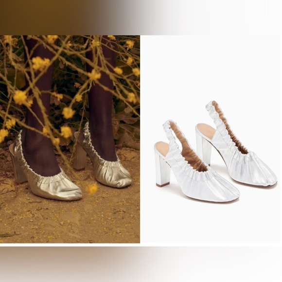 New in Box! 🪩 Ulla Johnson Lucia Leather Ruched Chunky Heel‎ Metallic Silver 🪩 6